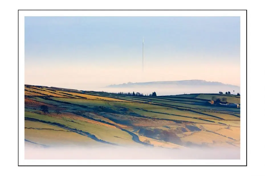 Emly Moor Mast seen through the morning mist